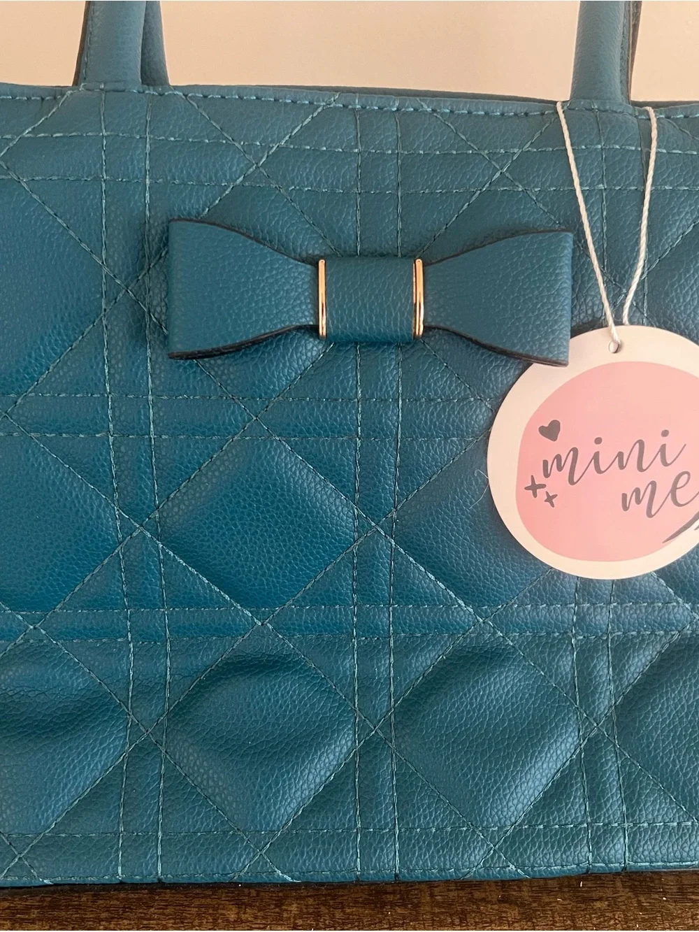 Quilted Teal Bow Tote Bag with matching Mini Tote Bag - Women’s Everyday Handbag